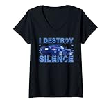 Damen I Destroy Silence Auto Motor Fahrzeug Ruhestörung Sportwagen T-Shirt mit V