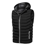 Herren-Winter-Weste, einfarbig, ärmellos, dick, mit Kapuze, schwarz, Baumwolle, thermische weiche Mäntel, Reißverschluss, Weste, männlicher Windschutz, MG7652Black, XXXXL