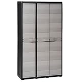 Gartenschrank mit 3 Türen und 4 belüfteten, Verstellbaren Regalen, Haushaltschrank mit Schräges Oberteil, Boden mit Ablaufschlitzen, Lagerregal, Garagenschrank, Kellerschrank