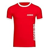 VIMAVERTRIEB® Herren T-Shirt Augsburg - Brust & Seite - Druck:weiß - Shirt Männer Fußball Fanartikel Fanshop - Größe:2XL rot/weiß