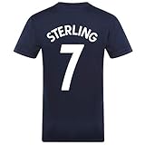 Manchester City FC - Herren Trainingstrikot aus Polyester - Offizielles Merchandise - Geschenk für Fußballfans - Dunkelblau mit himmelblauem Streifen - Sterling 7 - XXL