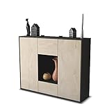 Stil.Zeit Highboard Kommode Manuela - Korpus Anthrazit matt - Front Holz-Design Zeder (136x108x35cm) - Push-to-Open Technik & hochwertigen Leichtlaufschienen - Made in Germany