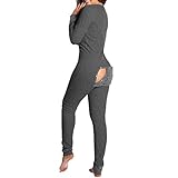 Zilosconcy Damen Elegant Sexy Strampler Damen Mit Öffnung Damen Schlafanzug Lang Baumwolle Overall Damen Body Einteiler Sexy Pyjama Damen Lang Lustig Mit Funktionale Geknöpfte Klappe Nightw