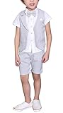 LOLANTA 4 STK. Kleinkind Junge Sommerhochzeit Baumwolle/Leinen Mischung Kids Weste Kurze Set-Seite Junge Anzüge, Weste Anzüge,Grau,116-128 (Tag 130)