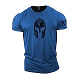 GYMTIER Spartan Helm Hex Camo – Spartan Gym T-Shirt für Herren, Bodybuilding, Gewichtheben, Strongman-Training-Top, Aktivbekleidung, Spartan geschmiedet, königsblau, XL