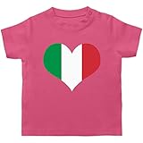 Baby Fahnen und Flaggen - Italien Herz - 3/6 Monate - Pink - Fußball - BZ02 - Baby T-S
