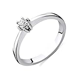 Orovi Damen Diamant Ring Weißgold, Verlobungsring 14 Karat (585) Gold und Diamant Brillanten 0.12 Ct, Solitärring Ring Handgemacht in I