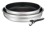 TEFAL INGENIO BY JAMIE OLIVER 3-teiliges Set L95694 | Titanium Excellence Antihaftversiegelung | Thermo-Spot | abnehmbarer Griff | vielseitig | platzsparend | backofenfest | induktionsgeeignet, Silb