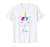 Lina Namen Geschenk buntes Katze Einhorn Lina T-S