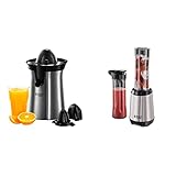 Russell Hobbs Organgenpresse & Zitruspresse elektrisch 22760-56 & Standmixer Mix, Go Steel, inkl. 2 BPA-freie, spülmaschinenfeste Tritan Trinkflaschen + Deckel (600ml), 23470-56,Edelstahl/Schw