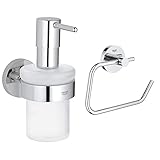 GROHE Essentials | BADACCESSOIRES - Seifenspender | mit Halter | 40448001 & Essentials| Accessoires Bath - WC-Papierhalter | Material: Metall | Chrom | 40689001