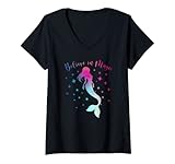 Damen 'Believe in Magic' – 'Meerjungfrau' – positive Nachricht, inspirierendes Zitat T-Shirt mit V
