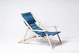 MyDeer Holz Liegestuhl klappbar, Lounge Sessel mit Kissen, Sonnenliege für Garten, Balkon, Camping, Klappstuhl mit Armlehne & Getränkehalter, Modern Gartenstuhl, Relaxliege, Blau S