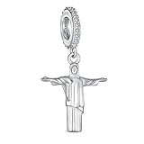 Tourismus Brasilien Urlaub Christo Redentor Brasilianisches Wahrzeichen Jesus Christus Baumeln Charme Perle für Frauen Teen .925 Sterling Silber passt europäisches Armb