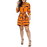 Xenwang Europäische und amerikanische Frühling und Herbst langärmeliges Damenhemdkleid weiblich orange Mode lässig und bequem 3XL