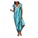 NHNKB Kleider Damen Festlich Damen Kurzarm V-Ausschnitt Homewear Pyjamas Langes Kleid Nachthemden Nachtw