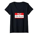Damen Lustiges Joe Biden Namensschild Kritzelei Hand schreiben Halloween T-Shirt mit V