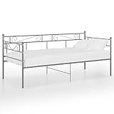 vidaXL Schlafsofa Bettgestell Tagesbett Metallbett Bettsofa Einzelbett Bett Gästebett Sofabett Sofa Couch Jugendbett Grau Metall 90x200