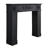 Kaminkonsole BLACK Edition schwarz antik aus Holz Kaminumrandung im L