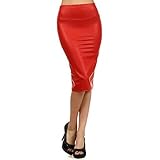 West See Frauen Rock Bleistift Bleistiftrock High Waist Bodycon Elastisches Taillenband Midi Rock (XL, Rot)