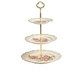 MIAOMSI Pastoral Dreidecker Teller Obstschalen Kuchenteller Süßigkeitenschale Keramik Tablett Porzellan Geschirr Dekoration (Größe: drei Schichten)