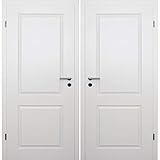 HORI® Zimmertür Komplettset mit Zarge und Türdrücker I Innentür weiß lackiert mit 2 Füllungen I Größen und BB- oder WC-Schloss wählbar I 1985 x 860 x 100 mm I DIN link