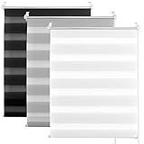 Lospitch Doppelrollo klemmfix ohne Bohren 120x175cm Grau Duo Rollo Klemmrollo Seitenzugrollo Easyfix mit Zubehör, Zebrarollo lichtdurchlässig & verdunkelnd, Rollo für Fenster und Tü