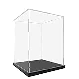 Acryl-Box mit schwarzem Acrylboden, zur Selbstmontage, Acryl-Vitrine mit Deckel, staubdicht, würfelförmig, für Sammlerstücke, Acryl-Boxen für Figuren (10x10x15.7 Zoll;25x25x40cm)