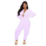 Bestyyo Damen Langarm Kapuzenoverall Pyjama Lässig Winter Warm Rompe Nachtwäsche 5468 Kleeblatt Glitter fx040 weißes Bohren fünfzackigen Sling durchsichtig