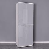 Schrank Aktenschrank Büromöbel Mehrzweckschrank Ordnerschrank B 80,2 cm x H 214,7cm x T 35 Büroschrank Bücherschrank Vorratsschrank Groß Weiß/Hochglanz G