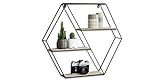 LIFA LIVING Hexagon Wandregal aus Metall und Holz mit 4 Böden, Schwarzes Gewürzregal mit 4 Etagen, Industrie Hängeregal, 58 x 51 x 11