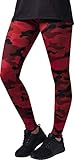 Urban Classics Damen und Mädchen Camo Leggings, lange Camouflage Sporthose für Frauen, Yogahose, red camo, XL