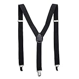 Boolavard Herren Damen Long Hosenträger Y Form Style 3er Clips elastisch Schmal Unifarbe und Bunt mit verschiedenen Motiv (Schwarz)