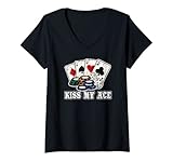 Damen Küss mein Ass Lustiges Poker T-Shirt mit V