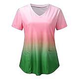 SNKSDGM Oberteile Damen Elegant Tunika Frauen Mode Gradient Print Kurzarm Hals Tops Arbeiten Uniform Bluse Shirt T-Shirts FüR Damen Hemdbluse D