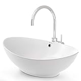 VILSTEIN© Keramik Waschbecken Aufsatz-Waschbecken Aufsatz-Waschschale Waschtisch oval weiß 60