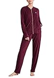 Schiesser Damen Hausanzug Pyjamaset, weinrot, 36