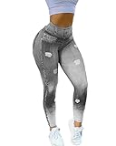 Onsoyours Damen Leggings im Denim-Look Hosen Damen Boyfriend Jeanshosen Skinny Slim Fit Lässige Stretch Jeans Hose A Grau XXL