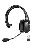 TECKNET Bluetooth Headset mit Mikrofon, PC Headset mit Rauschunterdrückung, Noise Cancelling Kopfhörer mit USB-DONGLE, Chat Headset für Call-Center, Handy, Büro, Zoom, Microsoft Team, Skyp