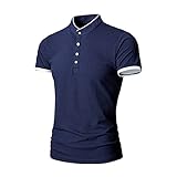 Shirt Herren Vintage Stehkragen Kurzarm Shirt Herren Sport Lässig Komfortabel Henley Hemd Herren Atmungsaktiv Knopfleiste Sommer Tops Herren Regular F