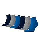 PUMA unisex Quarter Sportsocken Kurzsocken Socken 271080001 6 Paar, Farbe:Mehrfarbig, Menge:6 Paar (2x 3er Pack), Größe:43-46, Artikel:-277 blue/grey melang