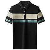 ZAIZAI Shirts Herren gestreifte Farbe Matching Business Casual Slim Halbärmliges Revers T-Shirt Kurze Ärmel (Color : Black, Size : XXL code)