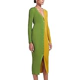 Herbst Und Winter Casual Fashion Damen V-Ausschnitt Temperament Pendler Farbabstimmung KnöPfe Hohe Taille Schlankes Langes Kleid D