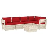 Tidyard 6-TLG. Garten-Sofagarnitur aus Paletten mit Rot Kissen Garten-Lounge-Set Terrassen-Sofagarnitur Sitzgruppe Gartenmöbel Palettenmöbel Sofa Garnitur Gartensofa Gartenset F