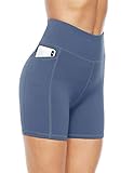 JOYSPELS Kurze Sporthose Radlerhose Damen High Waist Kurze Hose Leggings Laufhose Damen Kurz, Blau, S