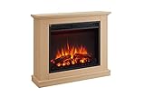 CrownFlame Elektrokamin Phanos - Elektrischer Standkamin Mit Heizung, 3D-Flammeneffekt & Fernbedienung - Elektrischer Kamin - Hellb
