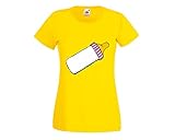 T-Shirt Flasche- NIPPEL- Formel- ROSA- Milch- Lebensmittel- WEIß- Trinken- ISOLIERT in Gelb für Herren- Damen- Kinder- 104-5XL