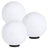 3er Set Kugelleuchten Ø 30 cm + LED Leuchtmittel 4W | Außenbeleuchtung weiß | Terrassenlampe 230V | Außenkugelleuchte mit schwarzer Bodenplatte | Dekolampe Direktanschluß