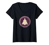 Damen Moderner Weihnachtsbaum-Bild Vintage X-Mas Clip Art Artistic T-Shirt mit V