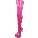 Frauen 22cm Stilettos Oberschenkelhohe Plateaustiefel Gold Metallabsatz Sexy Fetisch High Heels Overknee Party Stiefel Größe 36-46,Rosa,36 EU